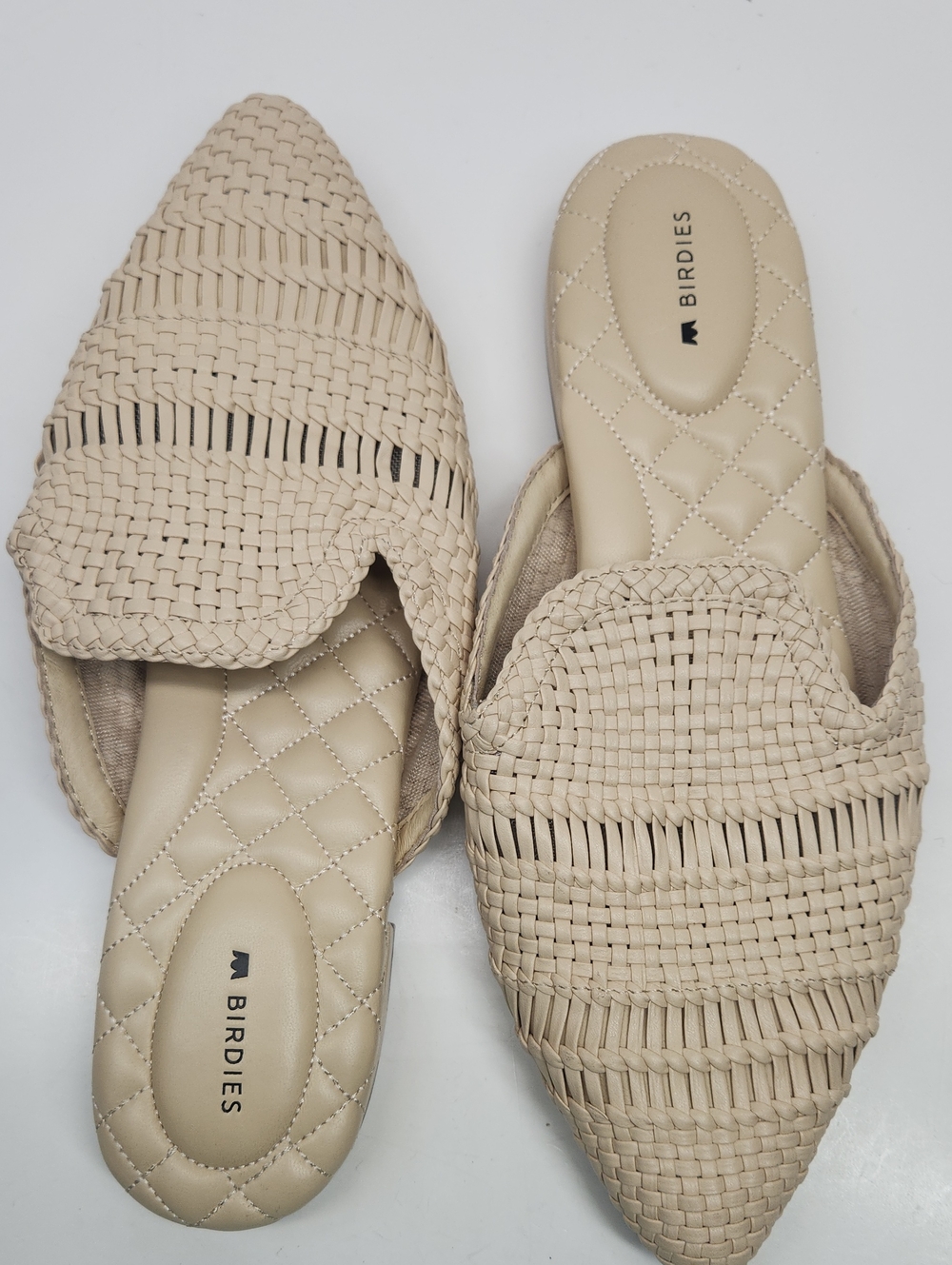 Birdies Woven Pointed-Toe Slip-On Mules in Light Beige 9.5